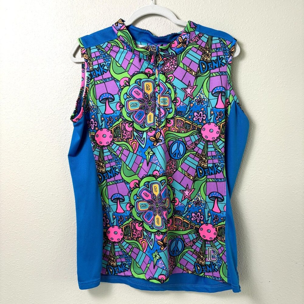 Pickleball Bella Top Womens Size XL Sleeveless Blue Geometric Retro Tennis Golf